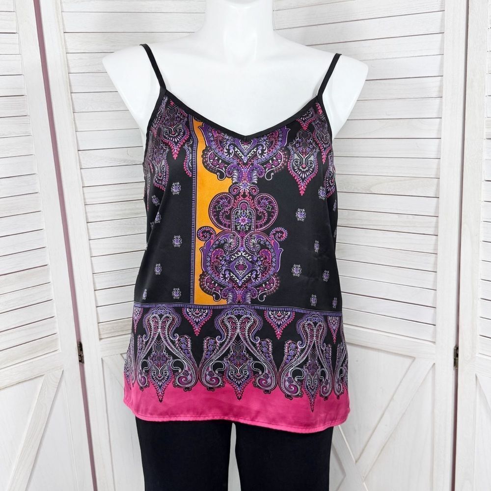 Express Damask Paisley Satin Camisoleโ Tank Top Black Pink Multi Large Y2K Boho